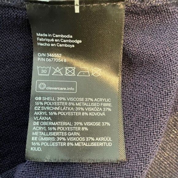H&M Shimmer Thread Sweater Navy Blue Knit V-Neck Lightweight Long Sleeve S - Picture 5 of 5